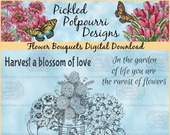 Flower Bouquets Digital Stamp Download