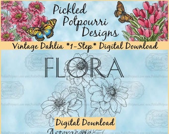 Vintage Dahlia Collage *1-Step* Digital Stamp Download