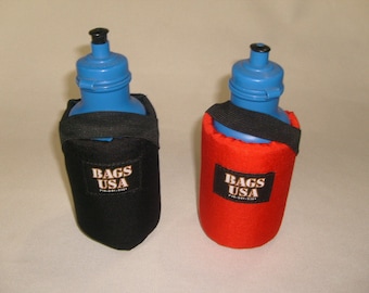 bottle holder for 22 oz bottle attaches to your belt or fanny pack or back pack.