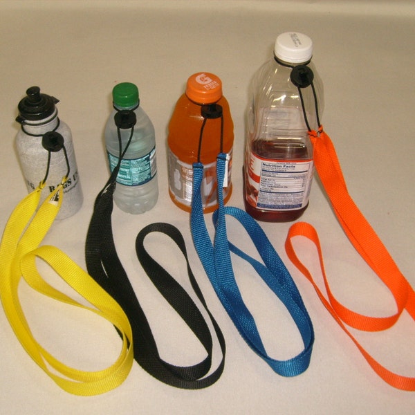 Water bottle holder 1 size fits All, you will receive 2 straps, Adjustable pull-Tite cord Lock Made In USA.