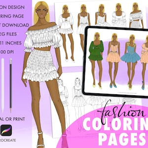 Fashion Illustration Coloring Pages for Teens, Adults, Kids, Spring Fashion, Digital Download, Printable Art, Fashion Girls, Paper Dolls