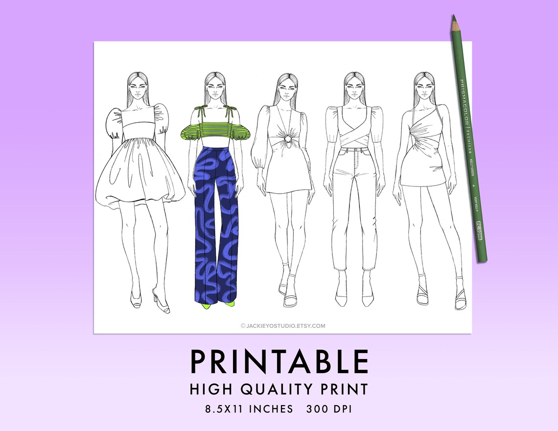 Fashion Illustration Coloring Pages for Teens, Adults, Kids, Coloring Page Set, Digital Download ...