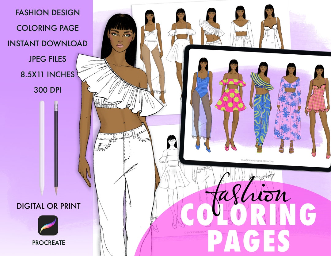 Fashion Illustration Coloring Pages for Teens, Adults, Kids, Spring Fashion, Digital Download ...