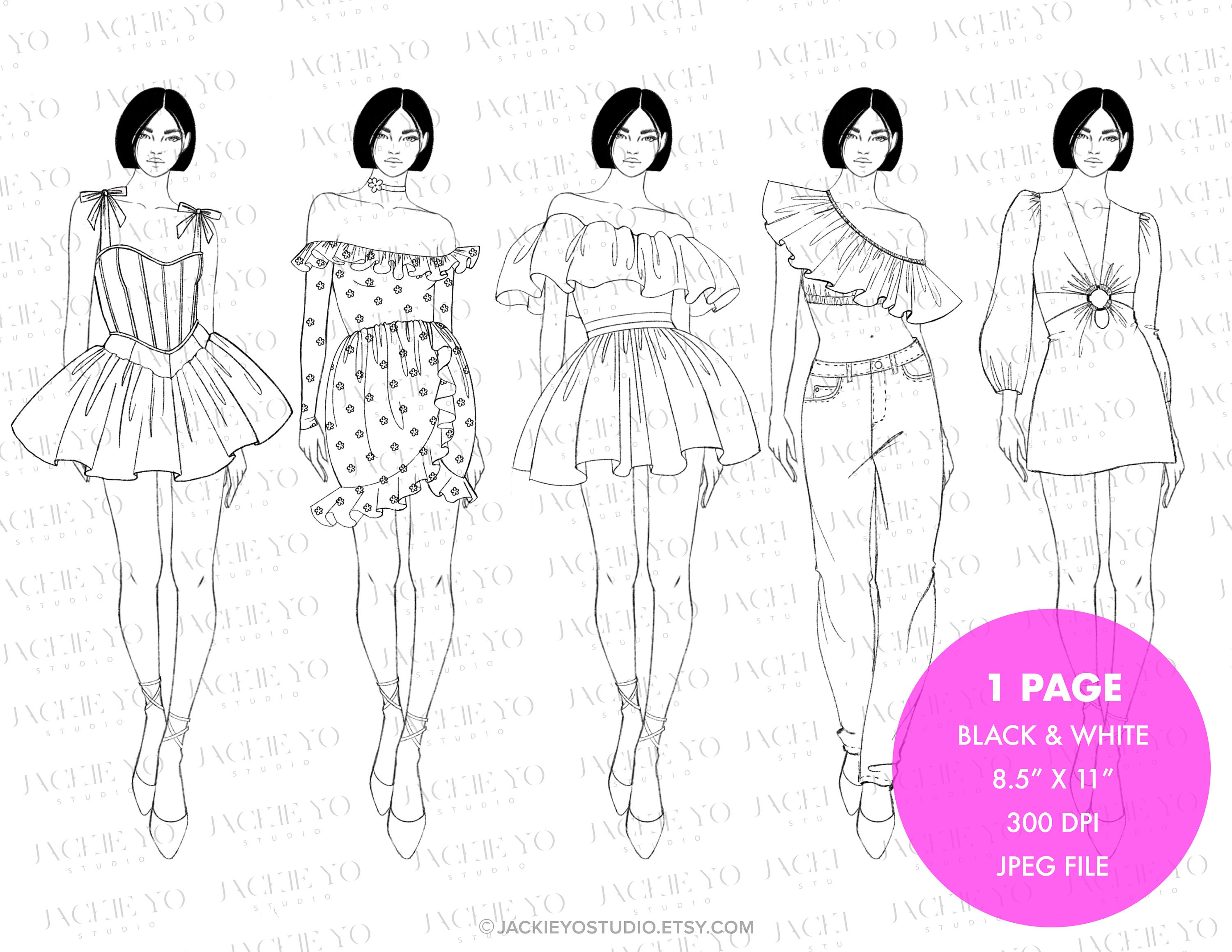 Fashion Illustration Coloring Pages for Teens, Adults, Kids, Coloring Page Set, Digital Download ...