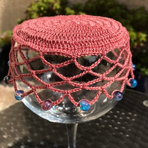 Vintage inspired beaded wine carafe/jug cover/wine glass cover Tea Rose