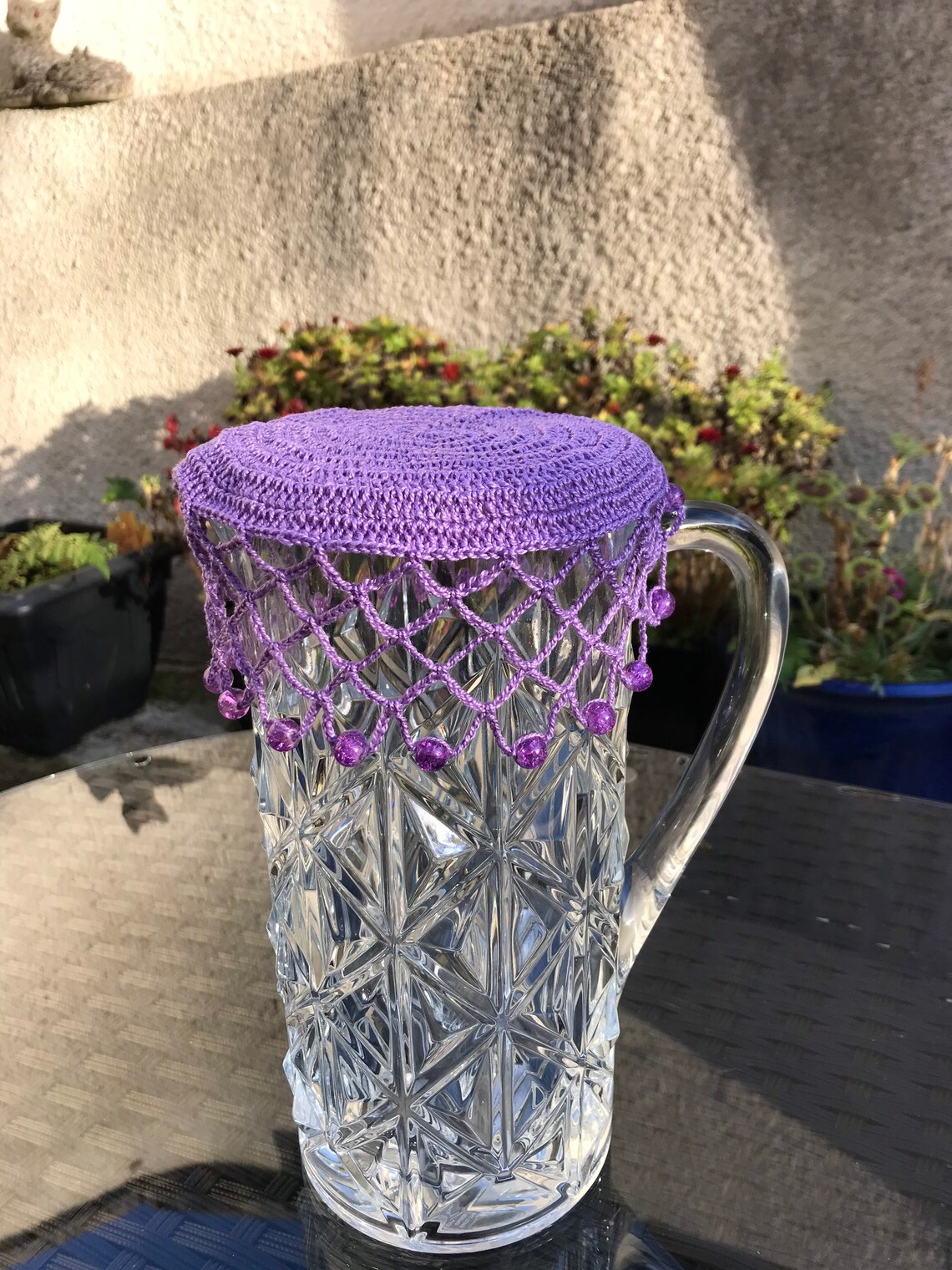 Vintage Inspired Crochet Beaded Jug Cover Colour Lavender Etsy