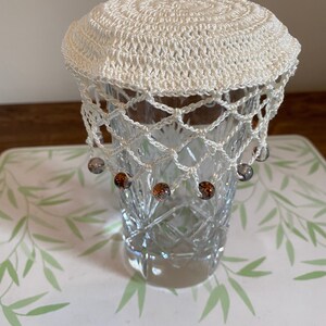 Vintage inspired beaded wine carafe/jug cover/wine glass cover Ivory