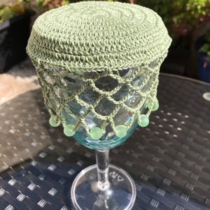 Vintage inspired beaded wine carafe/jug cover/wine glass cover pale green