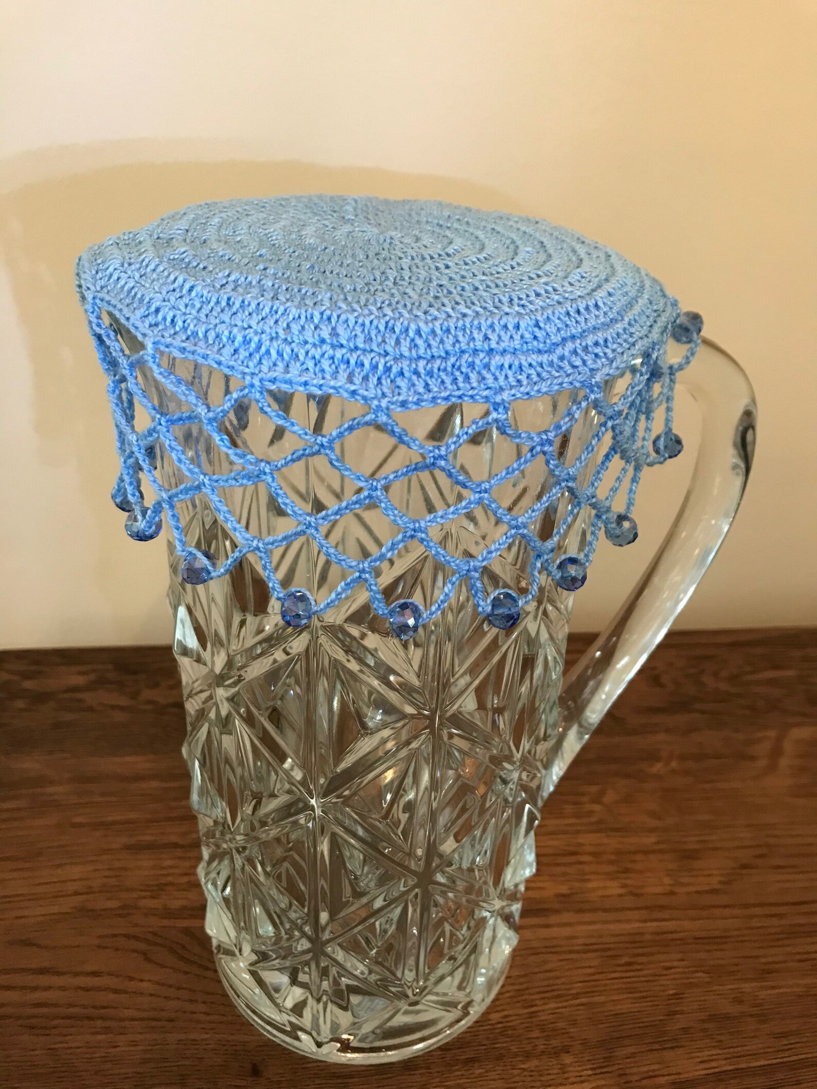 Vintage Inspired Crochet Beaded Jug Cover Colour Summer Blue Etsy India