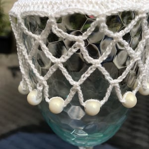 Vintage inspired beaded wine carafe/jug cover/wine glass cover Ivory