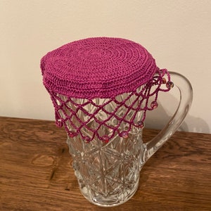 Vintage Inspired Crochet Beaded Jug Cover, Colour Heliotrope