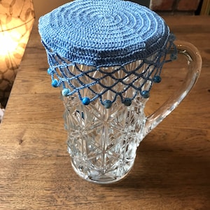 Vintage inspired beaded jug cover Light Blue