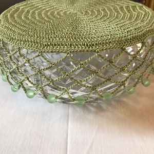 Vintage inspired crochet beaded Bowl/Jug Cover Pale Green