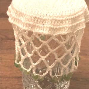 Organic Handspun Bamboo Yarn Vintage Style Beaded Crochet Water Glass Cover
