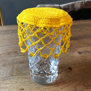 Vintage Inspired crochet beaded Wine Carafe/Jug Cover, Colour Sunshine Yellow