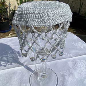 Vintage inspired beaded wine carafe/jug cover/wine glass cover Silver, New Bead Colour!
