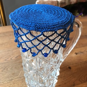 Vintage inspired beaded jug cover Deep Blue