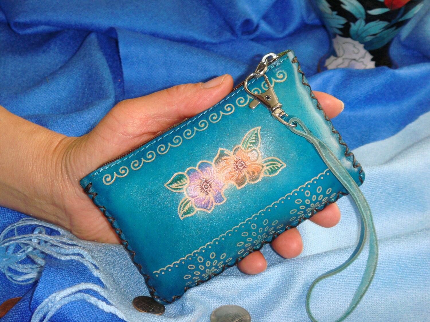 Genuine Leather Change Purse Wristlet Wallet Rectangle Etsy