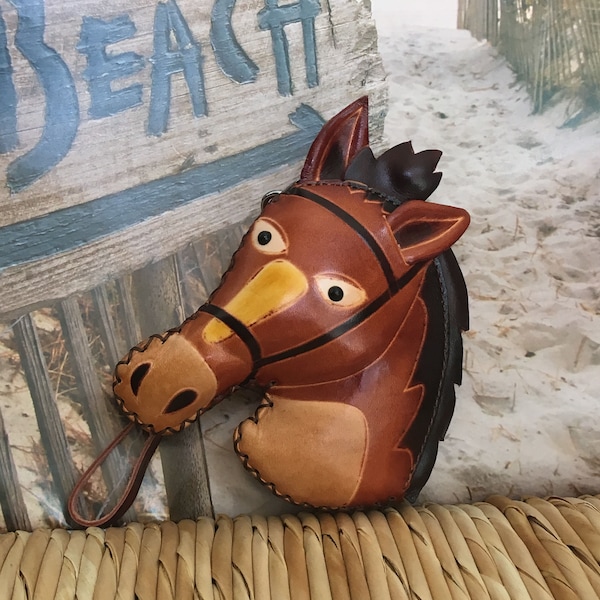 Real Leather Wristlet Coin/change Purse,Jewelry Holder,A Horse Face Pattern, Zipper Closure.