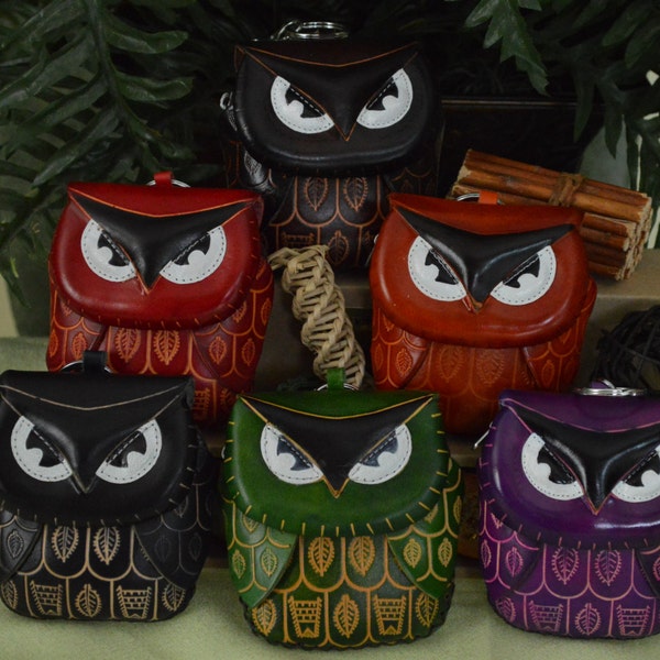 Genuine Leather Wristlet Change/Purse,wallet, Owl Face Cover,Zipper Closure, More Color choice