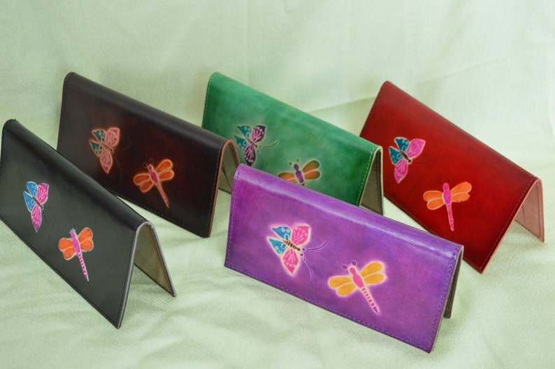 Genuine Leather Checkbook Cover Butterfly/dragonfly Patterns Etsy