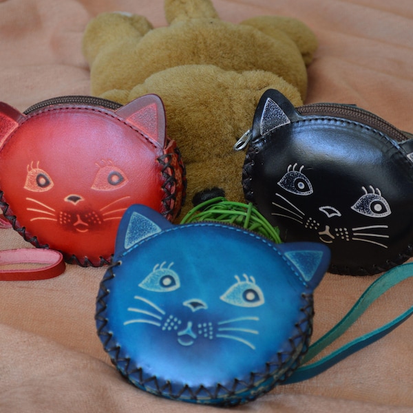 Beauty kitty face design, genuine leather coin purse, jewelry holder, a unique gift for all.