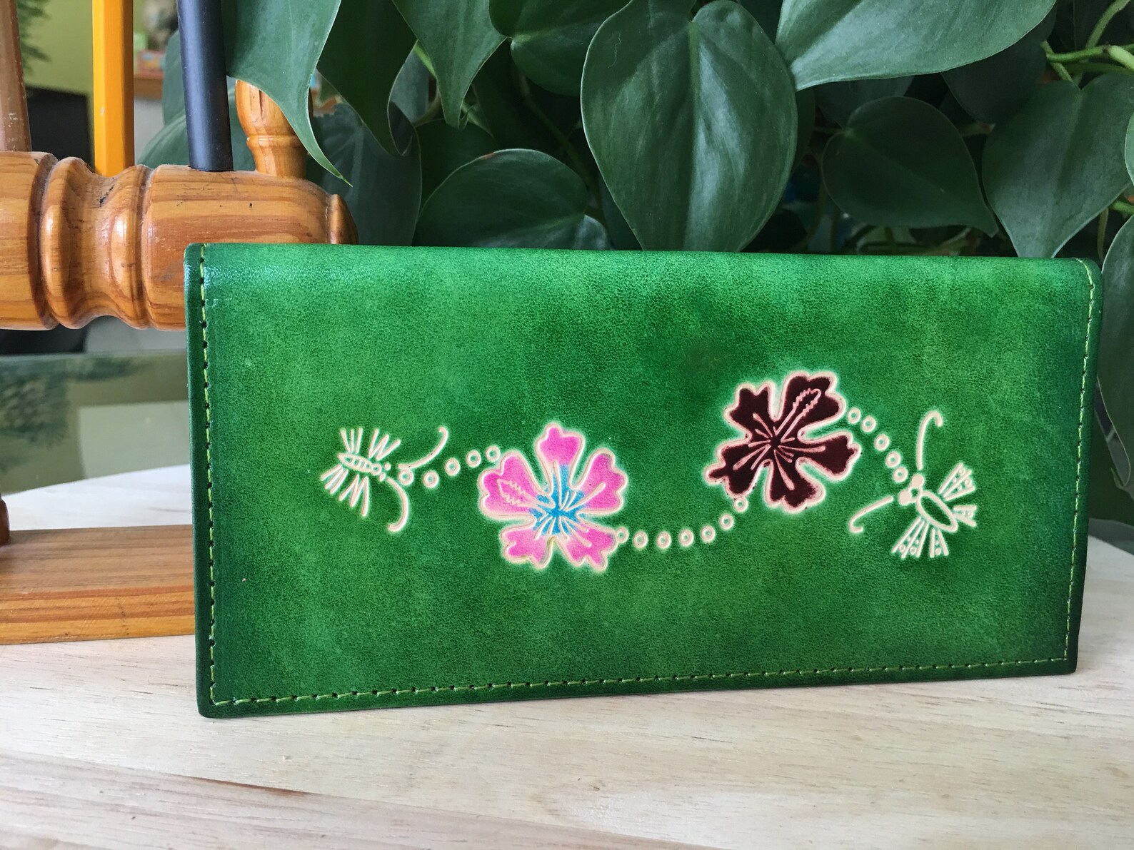 Genuine Leather Checkbook Cover Hawaii Flowers and Bee Etsy