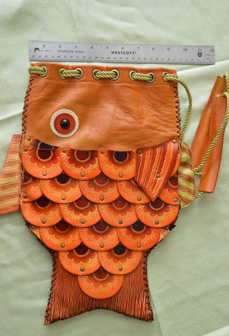 Genuine Leather Fish Pattern Shoulder Bag a Unique Design Etsy