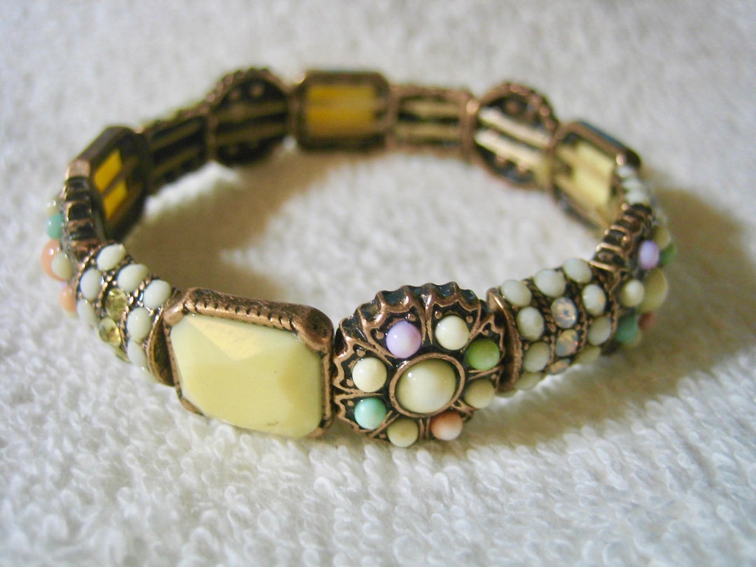 Vintage Pastel Color Glass Stone Bracelet Etsy