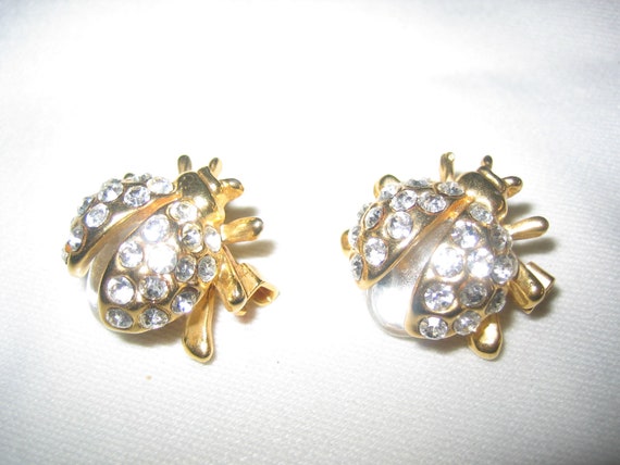 Vintage 2 Rhinestone Flying Bug Pins Brooch set - image 1