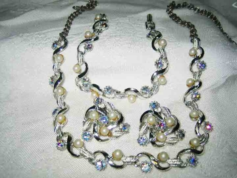 Vintage Blue AB Rhinestone Necklace Bracelet /& Earrings