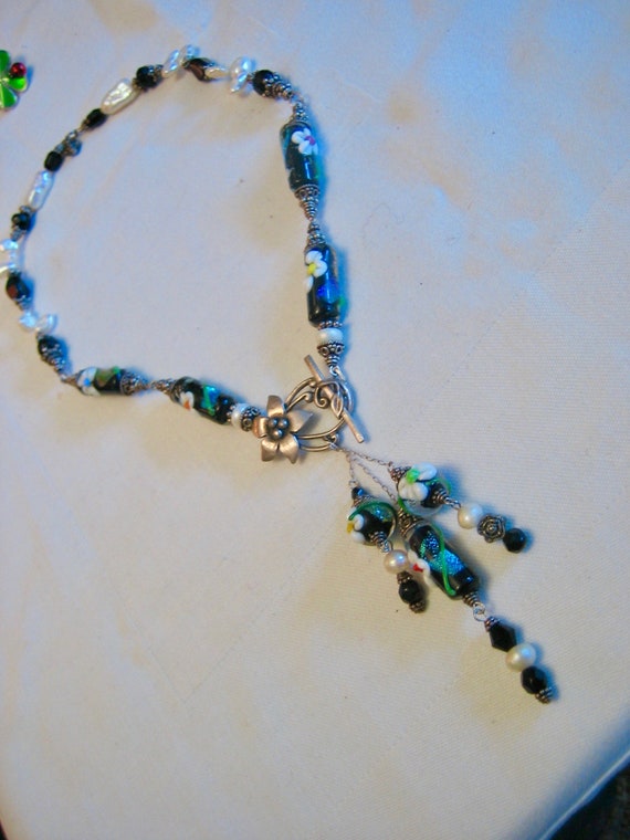 Vintage Fancy Glass Beads Freshwater Pearl Necklac