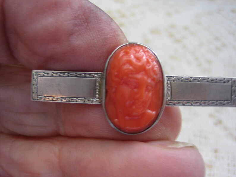 Vintage Antique Carved Red Coral Cameo Brooch