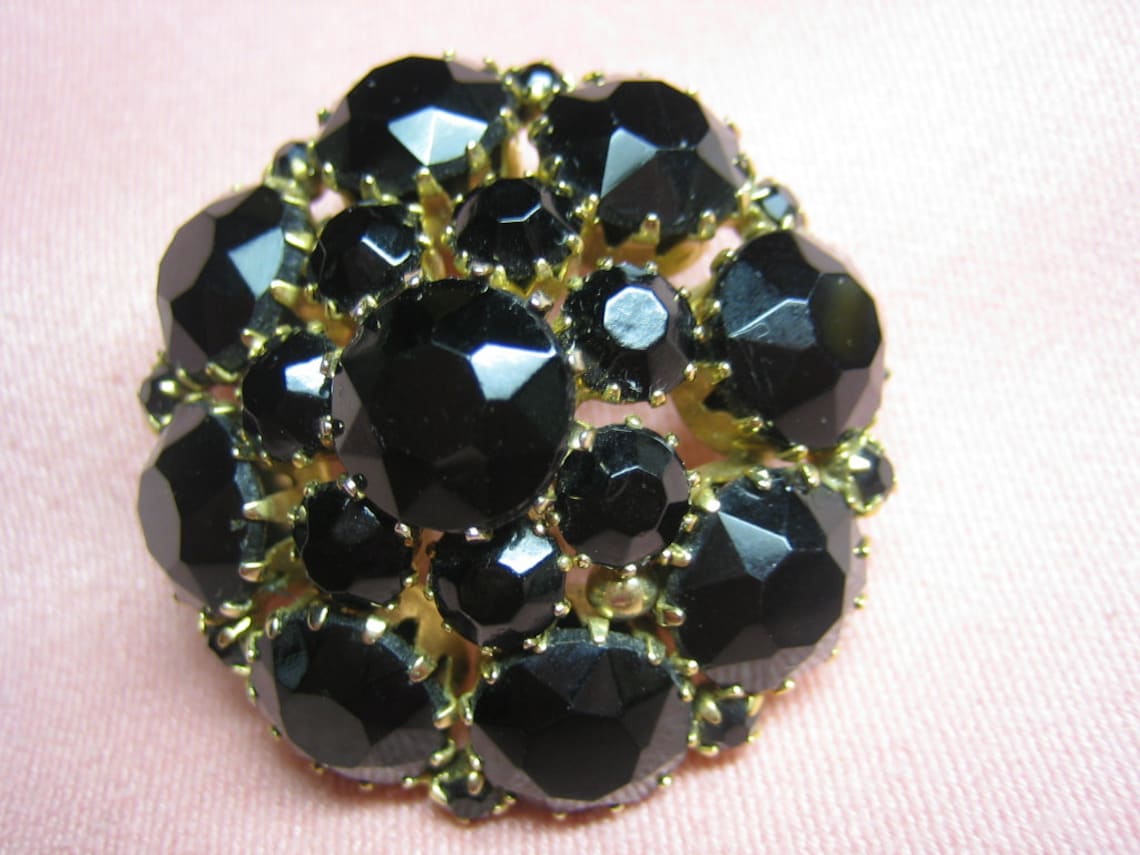 Vintage Black Mourning Brooch Signed Weiss Etsy