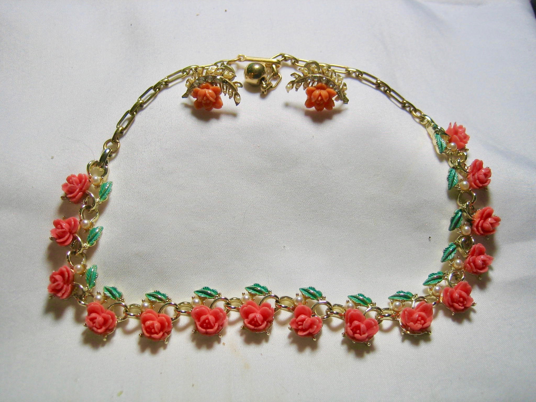 Vintage Faux Coral Rose Necklace Earrings Etsy Australia