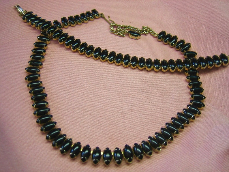 Vintage Coro Prong Set Black Glass Rhinestone Necklace /& Bracelet