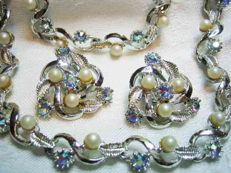 Vintage Blue AB Rhinestone Necklace Bracelet /& Earrings