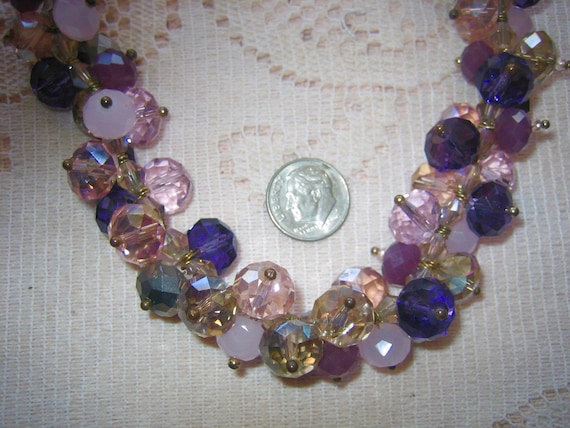 Vintqge Purple Lavender Pink Crystal Cluster Neck… - image 1