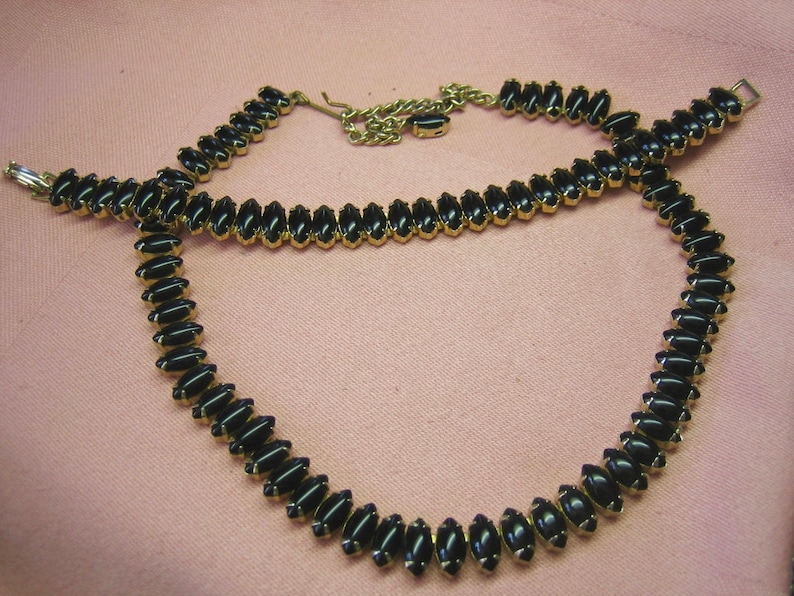 Vintage Coro Prong Set Black Glass Rhinestone Necklace /& Bracelet