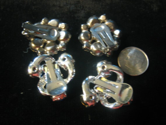 Vintage 2 Pair Rhinestone Earrings Clear & Blue C… - image 5