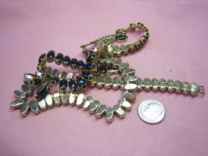 Vintage Coro Prong Set Black Glass Rhinestone Necklace /& Bracelet