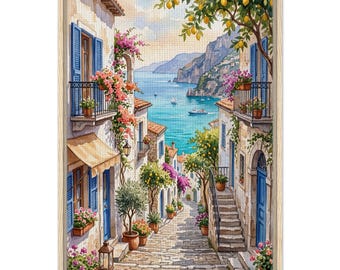 Vintage Mediterranean Summer Framed Canvas