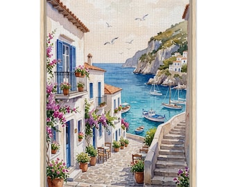 Coastal Mediterranean Summer Framed Canvas