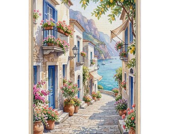 Coastal Mediterranean Summer Framed Canvas