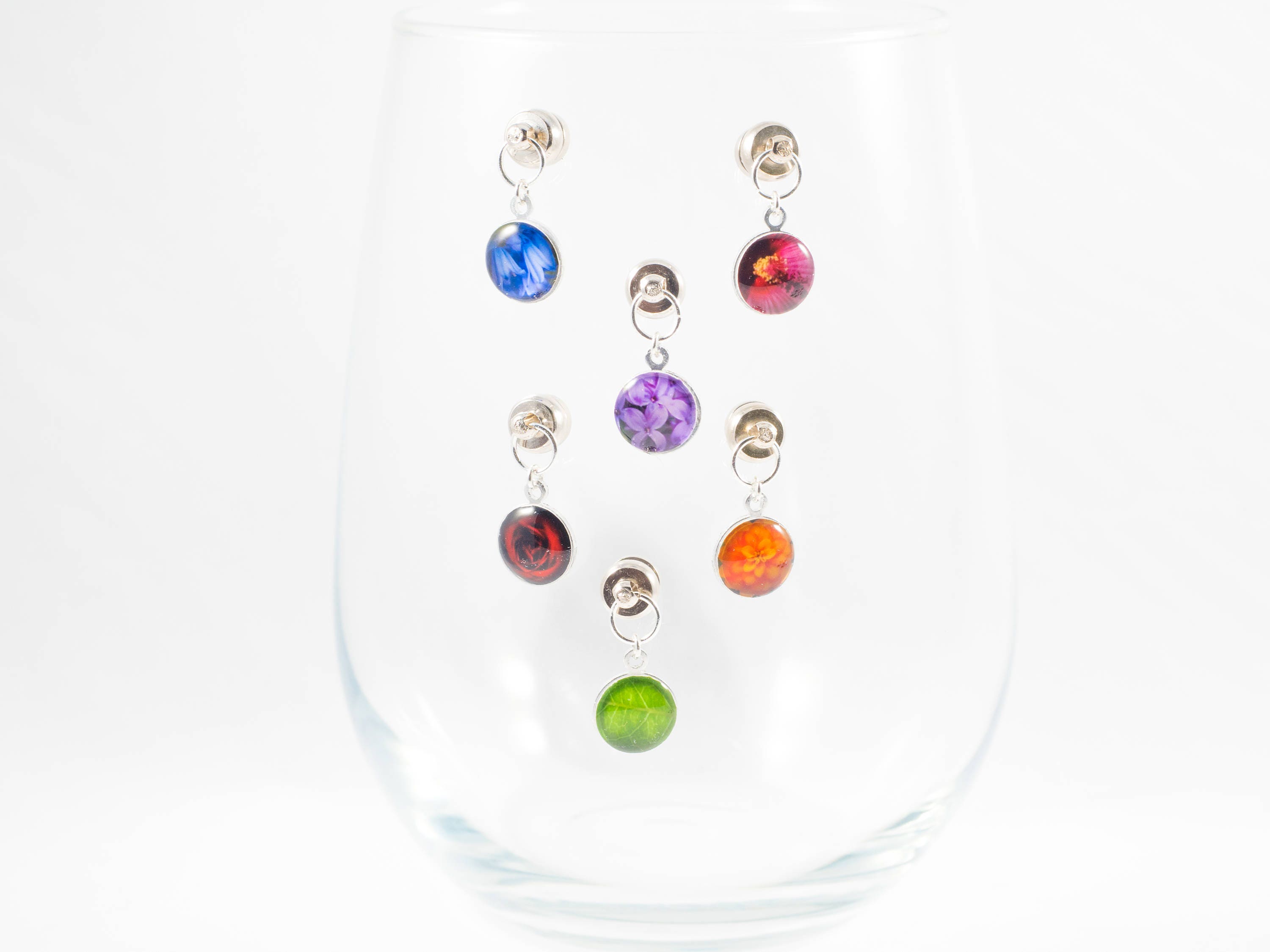 Stemless Glass Markers. Set of 6 Floral Drink Markers Cocktail Etsy