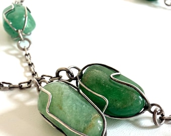 Vintage Brazilian Aventurine and Silver Necklace