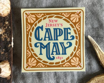 Gold Cape May Bumper Sticker / High Quality Vinyl Decal - Waterproof and suitable for indoor/outdoor. Made in USA, designed in New Jersey!