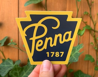Pennsylvania Keystone "Penna"  Bumper Sticker - High Quality Vinyl Decal Suitable for Indoor / Outdoor / Bumper Sticker - Made in USA