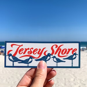 Jersey Shore High Quality Aufkleber - Script Schriftzug mit Möwen - Geeignet für den Innen- und Außenbereich
