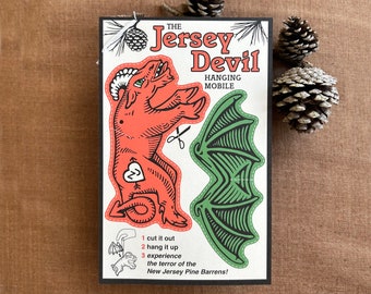 Jersey Devil Paper Cut-Out Mobile / Ornament - Printed in Philadelphia on 100% Recycled Card Stock - Make your own hanging Jersey Devil